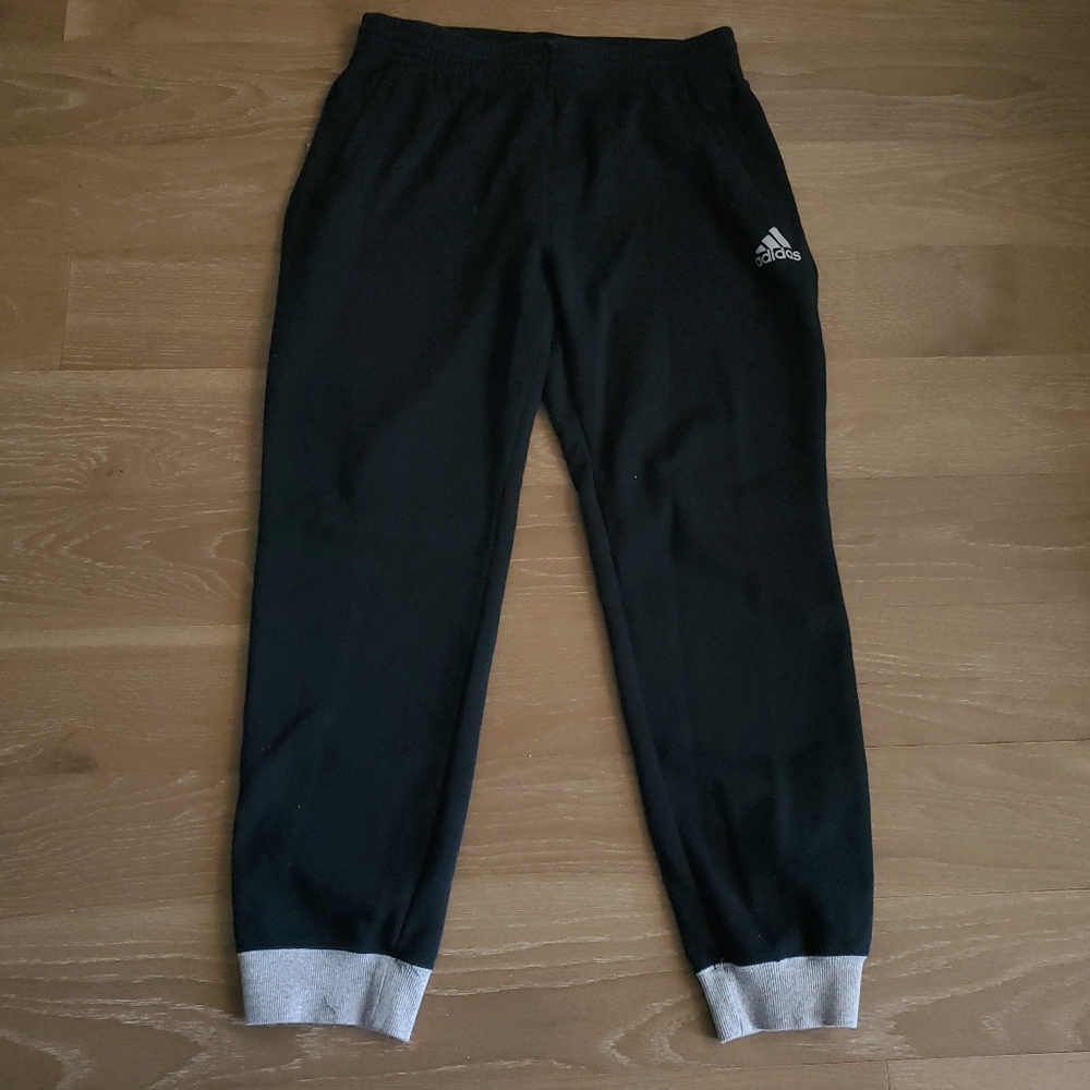 Adidas Mens Athletic Pants Black Joggers Track Cuffed Ankles Size Large